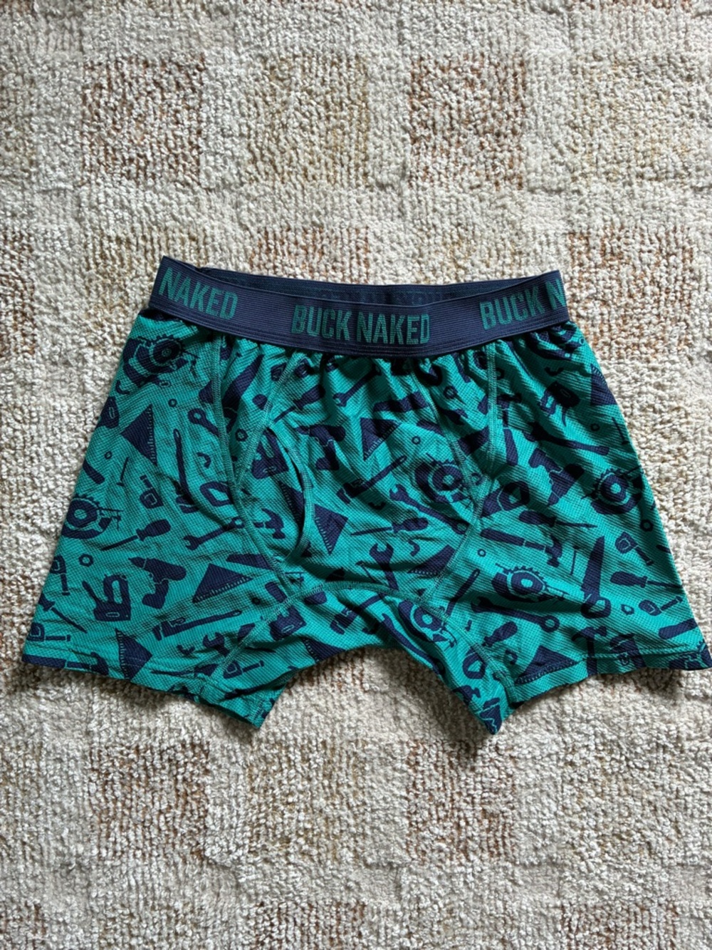 Duluth Trading Co Green Boxer Briefs with Navy Tool-Print